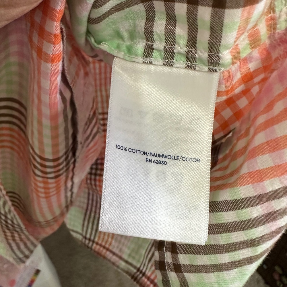 Lands End 1X‎ Plaid Tunic Top Long Sleeve Pink Lace Trim Button Keyhole Prairie - Picture 6 of 8